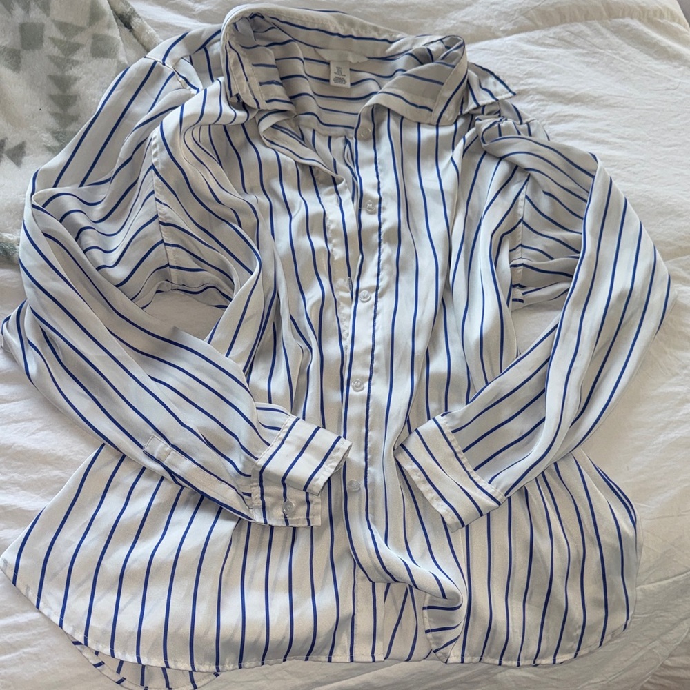 H&M Navy and White Striped Button-Down Shirt